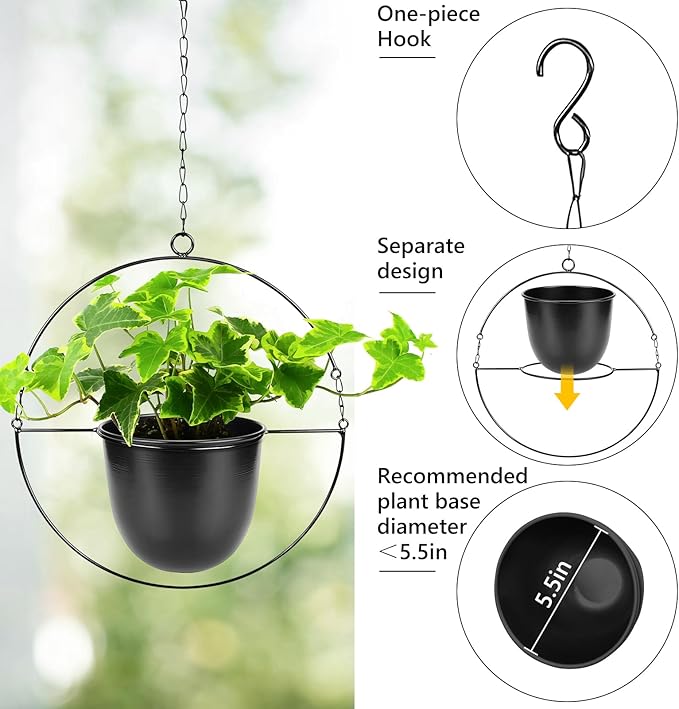 Metal Hanging Planters, Indoor and Outdoor Hanging Planter, Wall Planters with Mid Century Holder, Extra Chain, Hooks for Modern Home Décor
