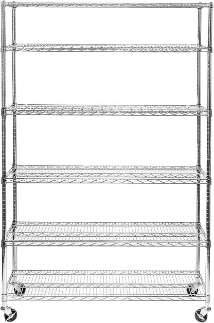 Seville Classics UltraDurable Heavy Duty NSF Solid Steel Wire Rack Storage Unit Wheels, 6-Tier Shelving, 48" W x 18" D