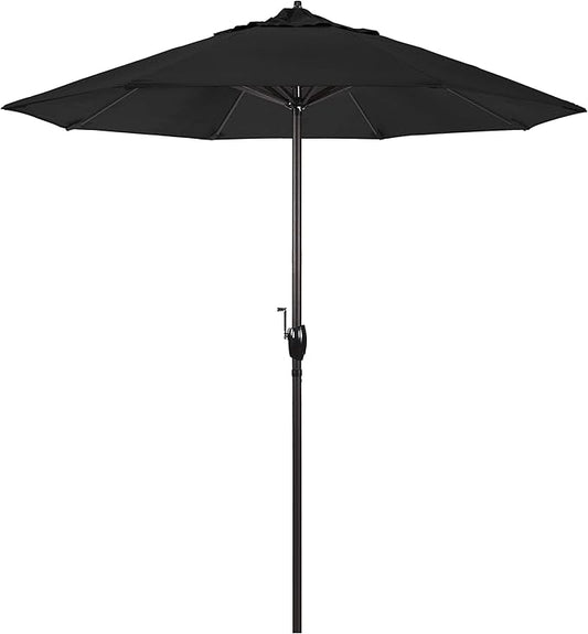 California Umbrella 7.5' Round Aluminum Outdoor Deck, Pool or Patio Umbrella, Crank Lift, Auto Tilt, Bronze Pole, Black
