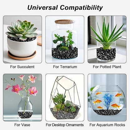 Garden Landscaping Stones,Landscaping Pebbles,River Rocks,Decorative Ornamental Pebbles,Gravel Filler for Home Decoration Flower Bed Fish Tank Plants Vases Succulents (1, Black, 1 Pound)