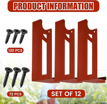 MorningRo 12 Pack Raised Garden Bed Corner Brackets with Securing Lip Fits Lumber up to 2" x 12" Metal Garden Corner Bracket for Wood Frame Bed 4.7" L x 2" W x 10.5" H (Sand Red)