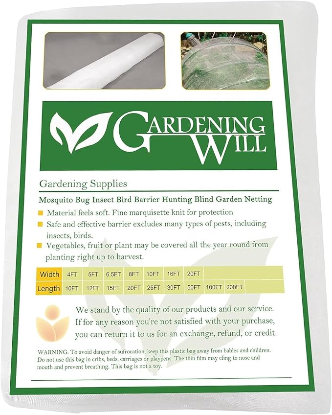16Ft x 50Ft Mosquito Bug Insect Bird Fine Mesh Net Barrier Hunting Blind Garden Screen Netting for Protect Your Plant Fruits Flower