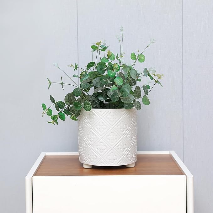 8 Inch Flowerpot, Planter for Indoor Plant, Indoor & Outdoor Plants Pot with Drainage Hole - for Decoration of Home Garden & Terrace, White
