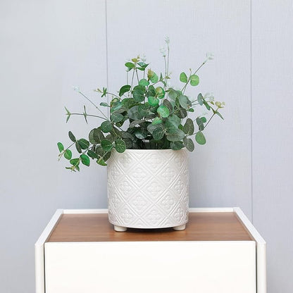 8 Inch Flowerpot, Planter for Indoor Plant, Indoor & Outdoor Plants Pot with Drainage Hole - for Decoration of Home Garden & Terrace, White