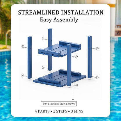 OTSUN Double Layer Outdoor Side Tables, HDPE Weather Resistant Square Bedroom Living Room Small Table Nightstands Suitable for Sofa Couch Dining Pool & Patio (Dark Blue)