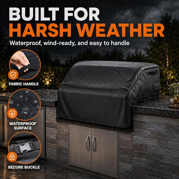 Grisun 45 Inch Built-in Grill Cover for Bull Built in Gas Grills 42-45 inch, Grill Cover for Outdoor Grill, Bull Outdoor Kitchen & Grill Head Cover, Heavy Duty Waterproof BBQ Grill Cover with Handle