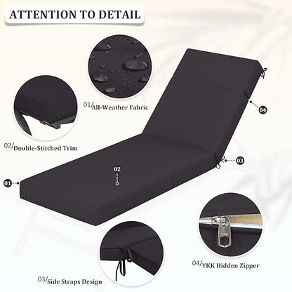 Chaise Lounge Cushions Outdoor, 80" L X 26" W X 4" D Lounge Chair Cushions for Outdoor Furniture, High-Density Foam Outdoor Chaise Cushion-Waterproof Fade-Resistant ThickPatio lounge chair cushion