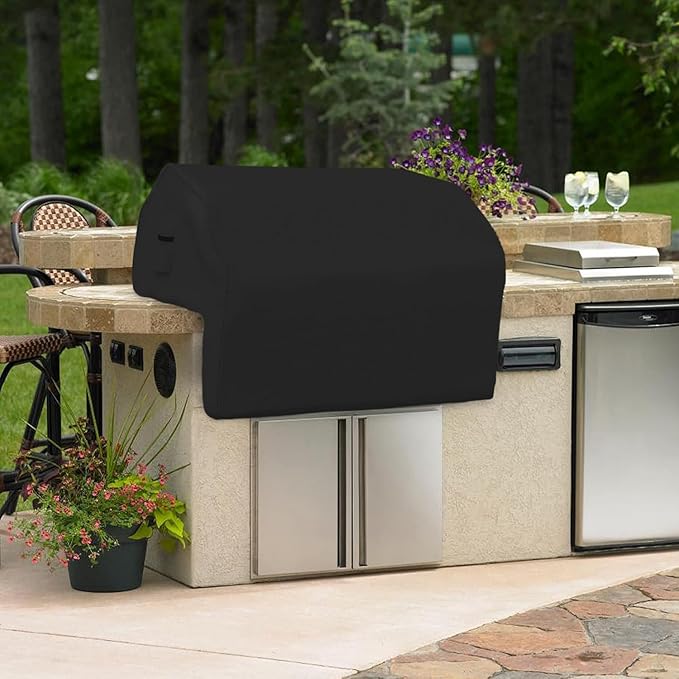 Covers & all Built-in Outdoor Grill Cover, Durable 12 Oz Waterproof Cover Max Material with Air Pocket & Elastic for Snug Fit (44" W x 27" D x 26" H Inches, Black)