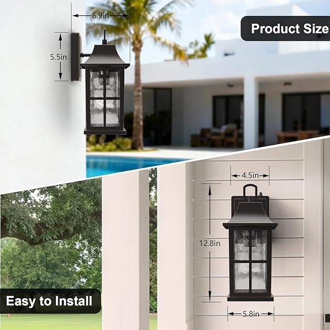 Modern Outdoor Wall Lights 2 Pack, Aluminium Dusk to Dawn Outdoor Lighting, Exterior Wall Lantern Waterproof Porch Light, Outside Light for House, Garage, Patio (Oil-Rubbed Bronze)