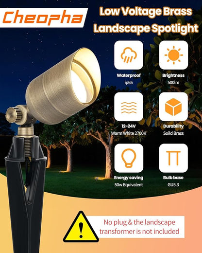 Cheopha Solid Brass Low Voltage Outdoor Spotlight, 12V Landscape Lighting, Compact Size Low Voltage Spot Light with Replaceable 5W MR16 LED Bulb 2700K, IP65 Outdoor Spotlights for Yard Garden 1-Pack