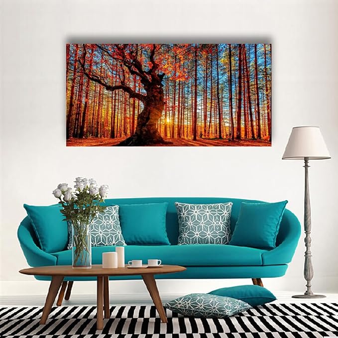 Tree of Life Wall Art Canvas Prints Natural Landscape Pictures Home Decor Colorful Forest Paintings for Living Room Bathroom Bedroom Kitchen Decorations 24x48 Wooden Framed Artwork Easy Hanging