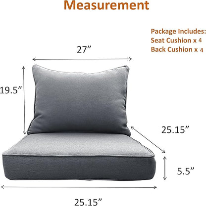 MEETHASUNY Outdoor Patio Furniture Replacement Cushions,25X25X5 Inch Deep Seat Chair Seat Back Cushion Set,All Weather Sectional Cushions for Patio Furniture Couch Loveseat,Charcoal Gray 4PCS