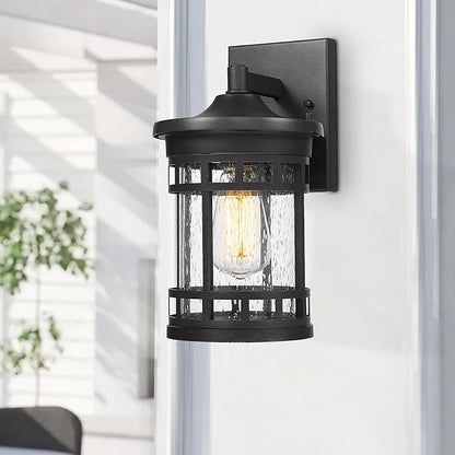 Bestshared Outdoor Wall Mount Lantern Anti-Rust Porch Light Fixtures Waterproof Wall Lamp Light Seeded Glass Exterior Sconce Lighting for Porch Patio Garage Front Door Entryway (Black, 12 Inch Height)