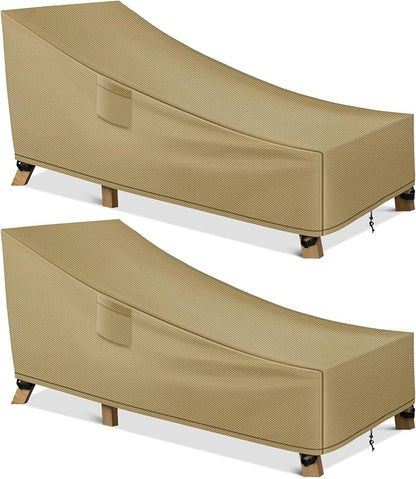 WLEAFJ Patio Chaise Lounge Cover Waterproof, Heavy Duty Outdoor Lounge Chair Covers, Durable Patio Furniture Covers, 78L x 34W x 32H inch - 2 Pack, Khaki