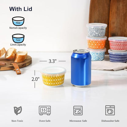 Selamica Ramekins with Lids 4 oz Oven Safe, Creme Brulee Ramekins Souffle Dishes with Covers, Stackable Ceramic Mini Ramekin Bowls Set for Dipping, Custard, Pudding, Baking, Set of 6, Assorted Colors