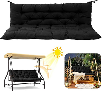 2/3 Seater Swing Replacement Cushion, Waterproof Porch Swing Cushions with Backrest, Thickened Bench Cushions for Outdoor Furniture, for Outdoor Patio Swing (Black, 71 * 40in)