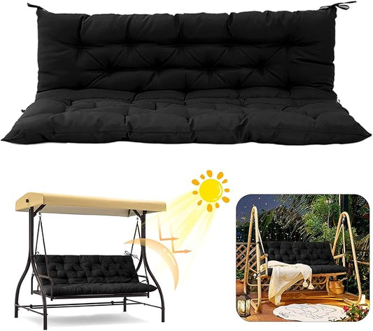 2/3 Seater Swing Replacement Cushion, Waterproof Porch Swing Cushions with Backrest, Thickened Bench Cushions for Outdoor Furniture, for Outdoor Patio Swing (Black, 60 * 40 in)