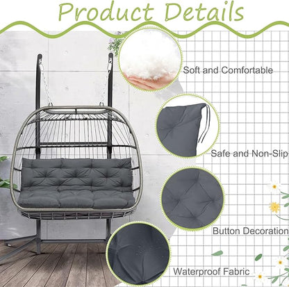Swing Replacement Cushions with Backrest, 2 or 3 Seater Waterproof Non-Slip Overstuffed Swing Pad, Indoor/Outdoor Bench Cushion for Porch Chair Swing Garden Furniture (Dark Grey, 40 * 71 in)