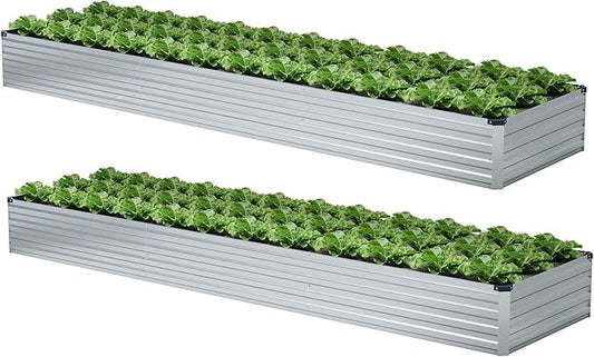 Meberam 2 Pack 12x4x1FT Galvanized Raised Garden Beds Kit Outdoor Metal Gardening Planter Box for Vegetable Elevated Flower Herbs,Silver