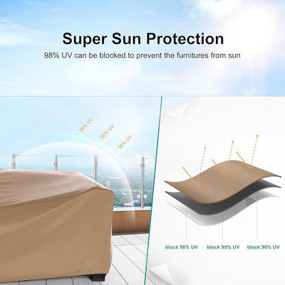 Patio Furniture Set Cover Waterproof, Heavy Duty Furniture Covers for Outdoor Sectional Sofa Set Wicker Rattan Table Chair Rectangular,111"L×74"W×28"H,Brown