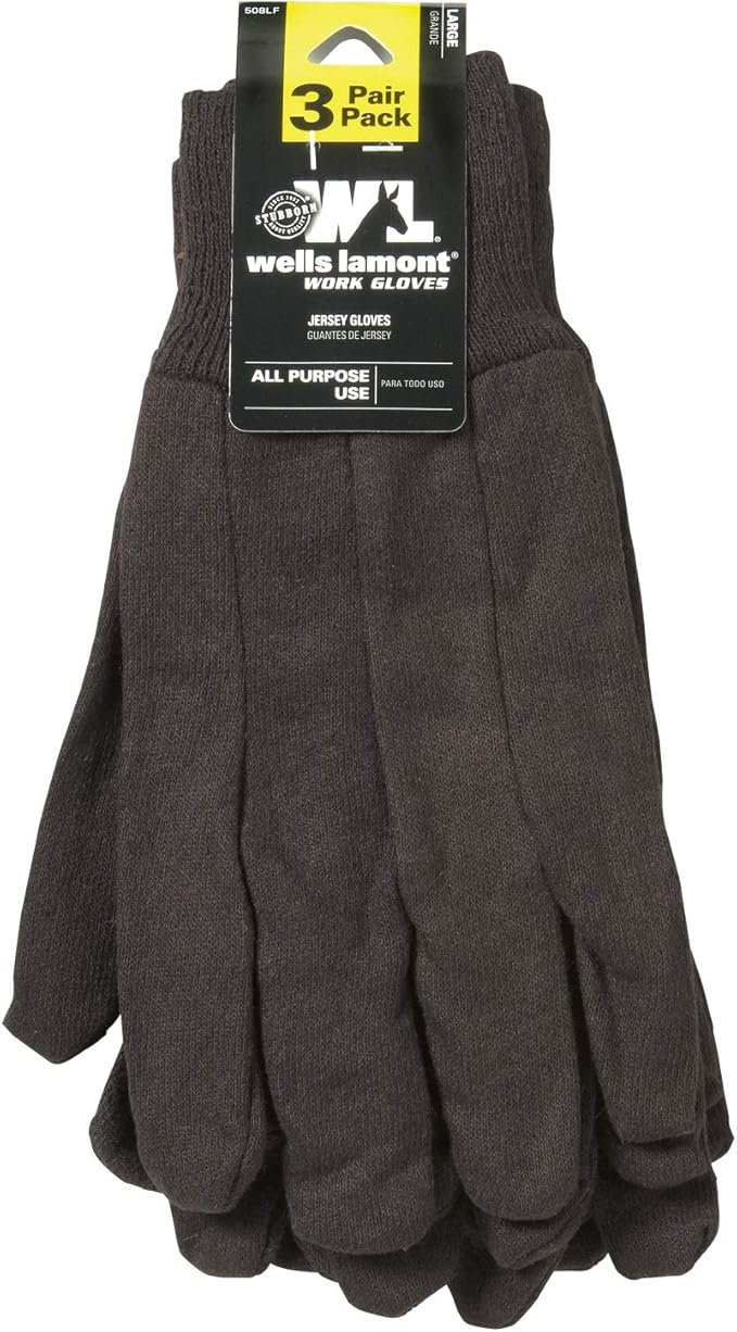 Wells Lamont Work Jersey Cotton Work & Gardening Gloves, 3 Pair Pack, Large (508LF)