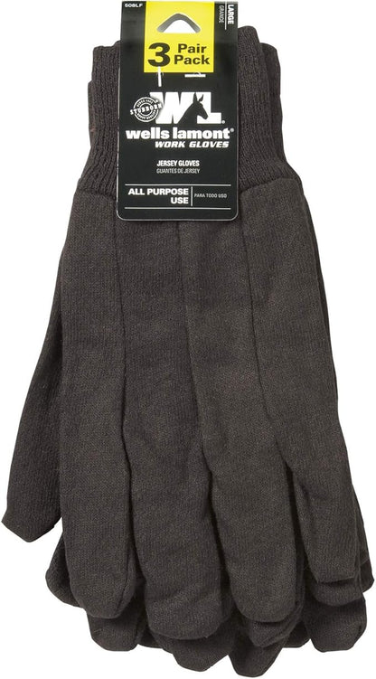 Wells Lamont Work Jersey Cotton Work & Gardening Gloves, 3 Pair Pack, Large (508LF)