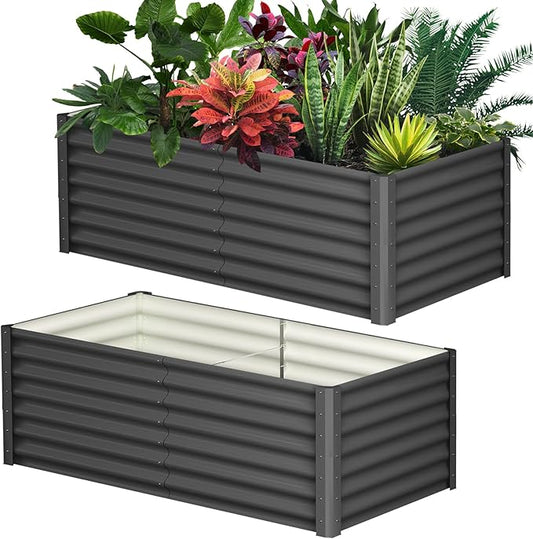GarveeHome 6 * 3 * 2FT Raised Garden Bed Kit, Galvanized Raised Garden Beds Outdoor for Gardening, Above Planter Boxes, Large Garden Bed for Vegetables, Fruits, Dark Grey, 2 Pcs