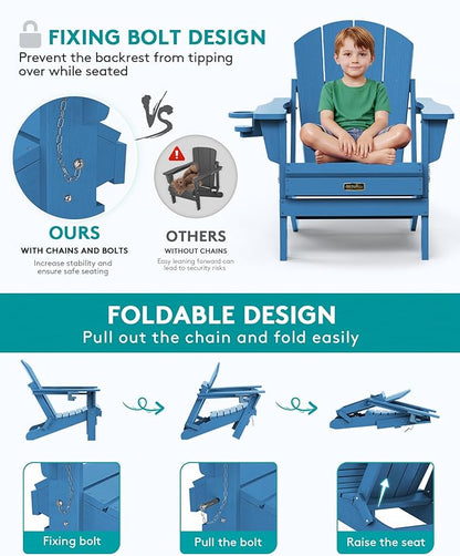 SERWALL Folding Adirondack Chair for Patio Garden Outdoors- Sapphire