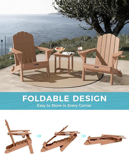 Adirondack Chairs Set of 6, Fire Pit Chairs, Wood Texture Patio Chairs with 2 Cup Holder, Outdoor Lawn Chair, Teak