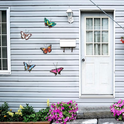 EOORAU Metal Butterfly Wall Decor - 5 Pack Lifelike Butterflies Wall Art Sculpture Hanging Decorations for Indoor or Outdoor, Yard Patio Fence Garden Decoration, Mother's Day Gift