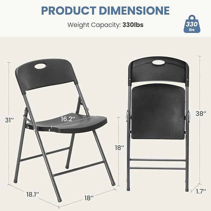DUMOS 4 Pack Folding Chairs Heavy Duty - Plastic Stackable Portable Dining Chairs Set, Wedding, Party, Patio, Garden, for Indoor Outdoor, for Home and Office, Conference, Black