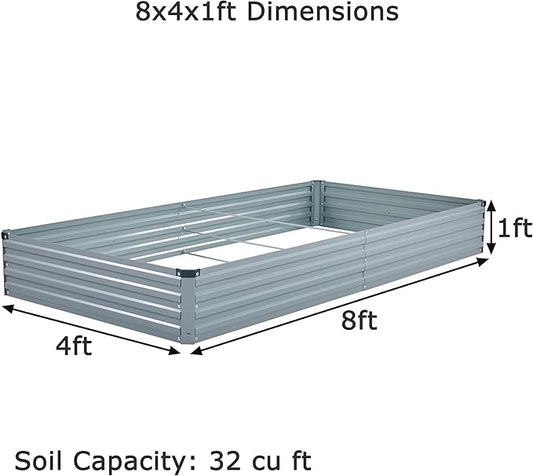 Foxlang 8x4x1ft(2 PCS) Galvanized Raised Garden Bed,Outdoor Planter Box Metal Patio Kit Planting Bed for Vegetables Flowers Herb,Gray