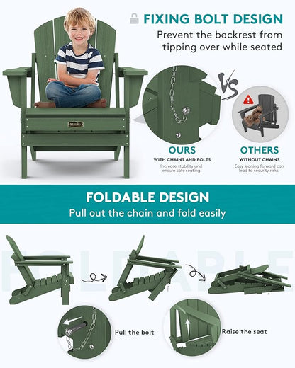 SERWALL Adirondack Chair Set of 8 for Patio Garden Outdoors Fire Pit- Army