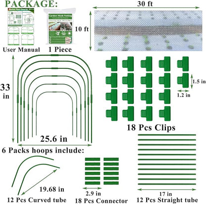 Garden Netting Kit for Raised Beds, 10x30FT Ultra Fine Mesh Netting＆ 6 Sets Garden Hoops, Garden Bed Row Cover Insect Netting Garden Hoop for Raised Bed Vegetable Plant Flowers Fruit Protection Net