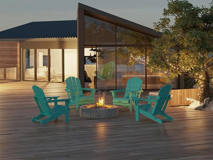 MUCHENGHY Folding Adirondack Chairs, Patio Chairs, Lawn Chairs, Outdoor Chair, Adirondack Chair Plastic, Fire Pit Chairs, Weather Resistant with Cup Holder for Deck, Backyard, Garden(Lake Blue)