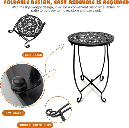 Fashion&cool Outdoor Side Tables, Weather Resistant Metal Patio Side Table, Small Round Outdoor End Table Side Table for Patio Yard Porch Balcony Garden Bedside, Plant Stand for Indoor Outdoor