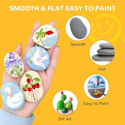 Simetufy 30 River Rocks for Painting 1.2-3.5 inch, Natural Stones, Smooth & Flat for Crafts, Kindness & Garden Art