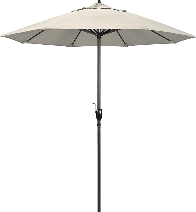 California Umbrella 7.5' Round Aluminum Outdoor Deck, Pool or Patio Umbrella, Crank Lift, Auto Tilt, Bronze Pole, Antique Beige