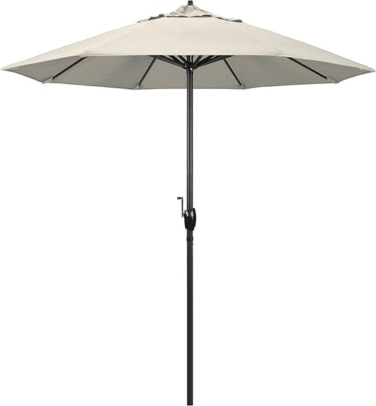 California Umbrella 7.5' Round Aluminum Outdoor Deck, Pool or Patio Umbrella, Crank Lift, Auto Tilt, Bronze Pole, Antique Beige