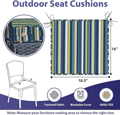 Outdoor Chair Cushions Set of 4,Waterproof Outdoor Seat Cushions for Patio Furniture,Patio Chair Cushion with Handle and Ties, Out Door Chair Pads,18.5" x 16" x 3", Blue Stripe