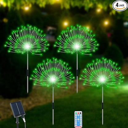 Slyuexu Solar Garden Lights Outdoor Waterproof, 4 Pack Total 480 LED Solar Firework Lights Decorative with 8 Lighting Modes Outside for Yard Pathway Flowerbed Decor, Green