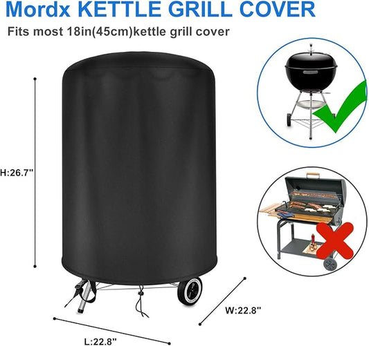 Small Grill Cover for Outdoor Grill BBQ,Waterproof, UV & Fade Resistant,for Weber 18 Inch Charcoal Kettle Grill,Round Kettle Grill (18 Inch/Black)