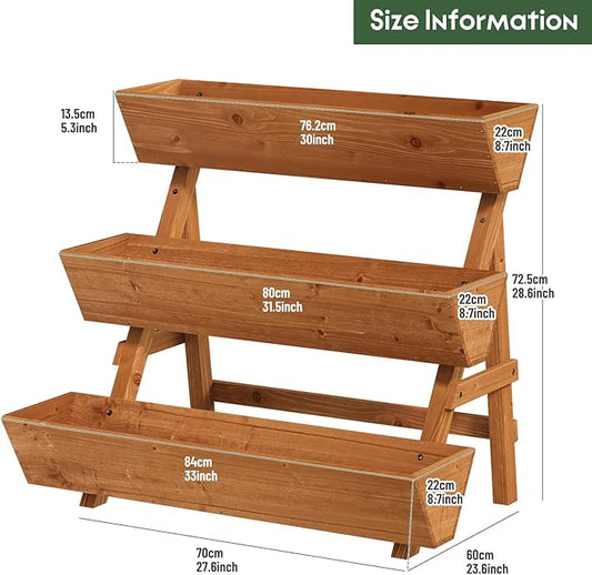 Vertical Wooden Raised Garden Bed, Garden Planters Freestanding Wood Plant Stand Flower Rack Wooden Planter Box for Plants Herbs Flowers Vegetables Outdoor Indoor Gardening (3-Tier Large Brown)