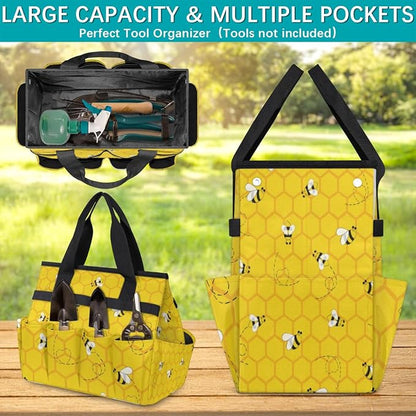 Yellow Bee Beehive Garden Tool Bag with 10 Pockets Easy Access Garden Tote Storage Bag Wear-Resistant & Reusable with 2 Handles Gardening Gifts 13" X 2.8" X 6.8"