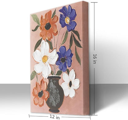 JolyWell Flower Market Print Decor,Abstract Modern Floral Oil Painting-Purple And orange White Fresh Art Canvas Print for Living Room, Hand-Painted Texture Art Bedroom Decor, Office Home Decoration