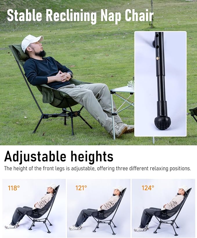 iClimb Ultralight Compact Camping Folding Beach Chair with Anti-Sinking Large Feet (Green - Triangular Frame High Back)