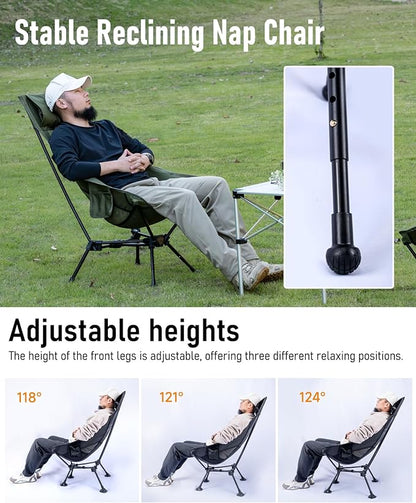 iClimb Ultralight Compact Camping Folding Beach Chair with Anti-Sinking Large Feet (Green - Triangular Frame High Back)