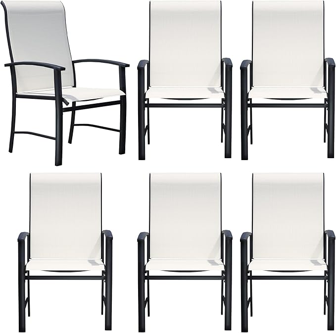 Patio Dining Chairs Set of 6, Outdoor Dining Chairs with High Back, Metal Outdoor Chair Set with Comfort and Durability, Patio Chair for Deck Lawn Kitchen Garden Backyard, Oyster Beige