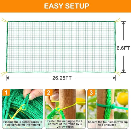 Trellis Netting, Garden Netting for Plants, 6.6x26 Feet Garden Trellis Netting for Climbing Plants with 27 Strands Nylon Outdoor Indoor, Vegetable Grow Trellis Net for Tomato, Cucumber, Grape, Bean