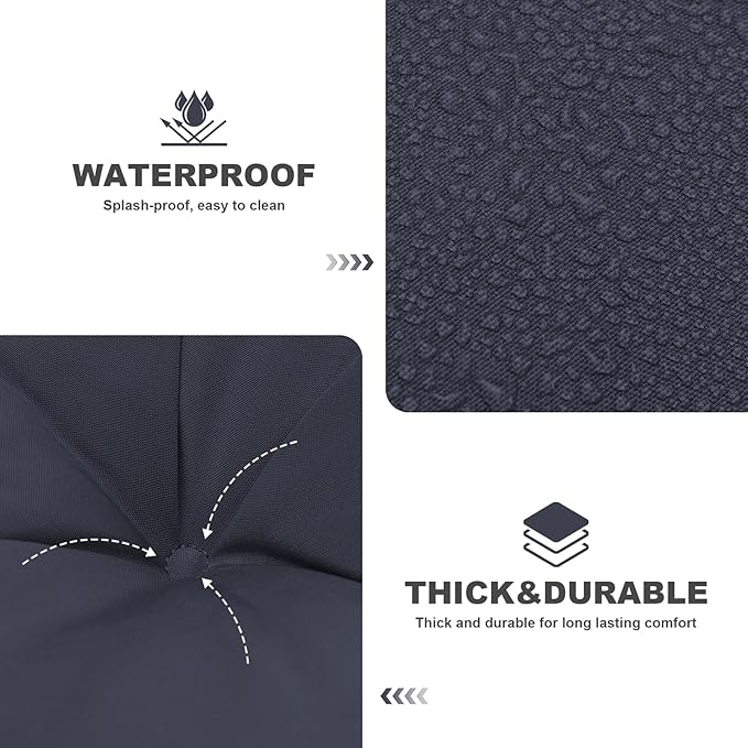 Porch Swing Cushions,Outdoor Cushions 3 Seater Replacement with Backrest, Waterproof Thickened Bench Cushion with Ties for Porch, Patio,Outdoor, Backyard and Garden (Navy Blue 47 * 40 in)